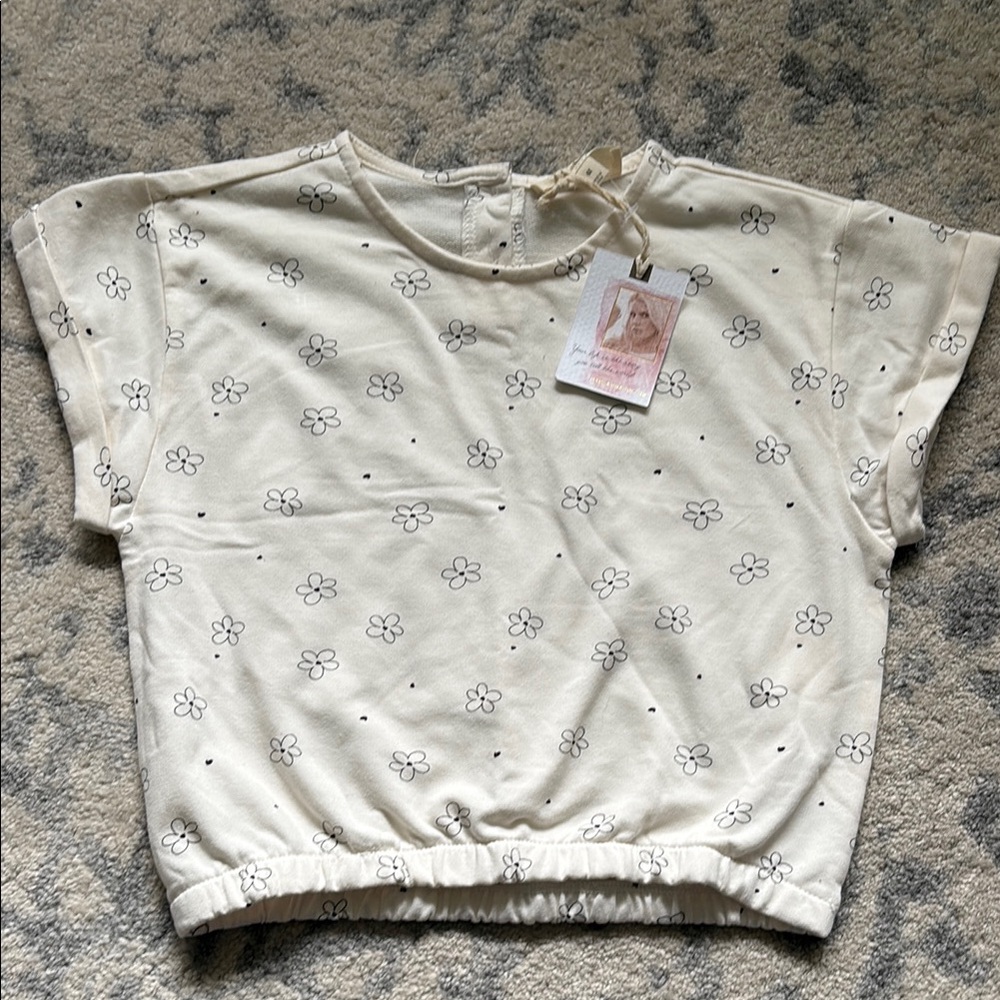NWT Girl’s Jessica Simpson Cream Top with Black Floral Design